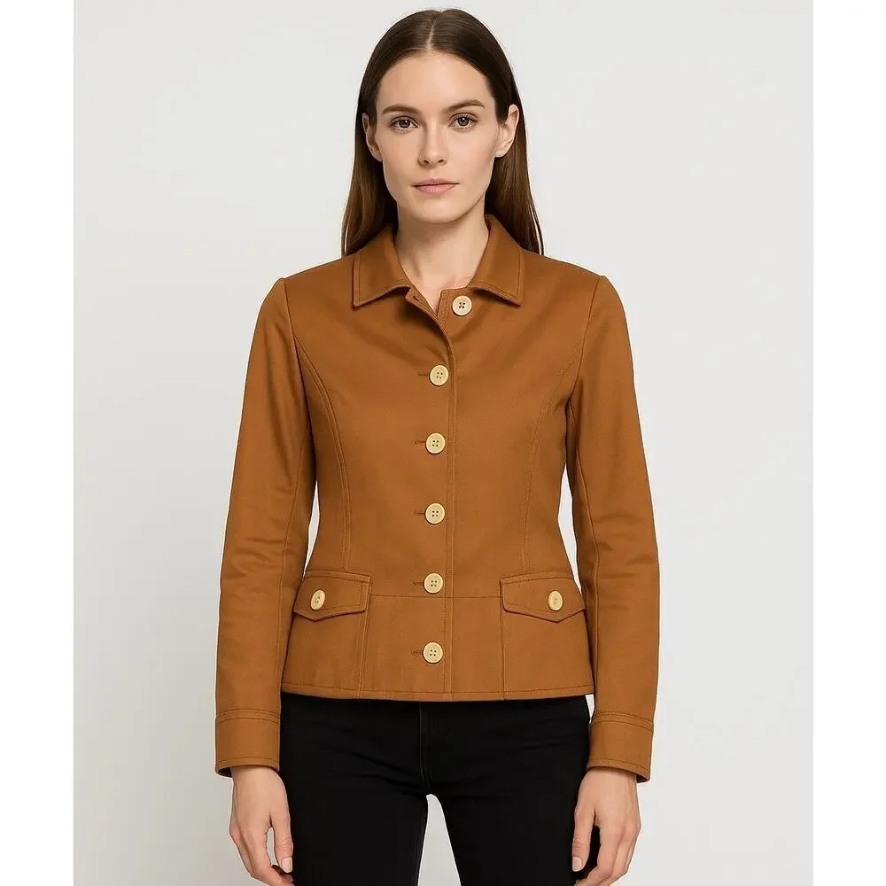Salvatore Ferragamo Rust Orange Cotton Blend Blazer Jacket Size 10